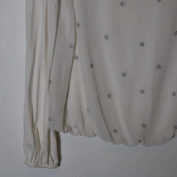 Boden Tori Embroidered Top Metallic Silver Stars Size 8 Bubble Sleeves - Picture 4 of 7